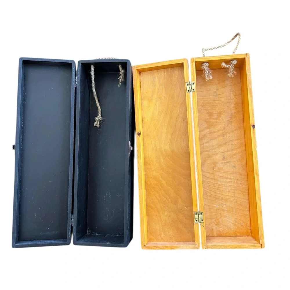 Single Wood Wine Boxes X2 Decorative Kitchen Bar Decor 13.5”X4”X3.5” Latched